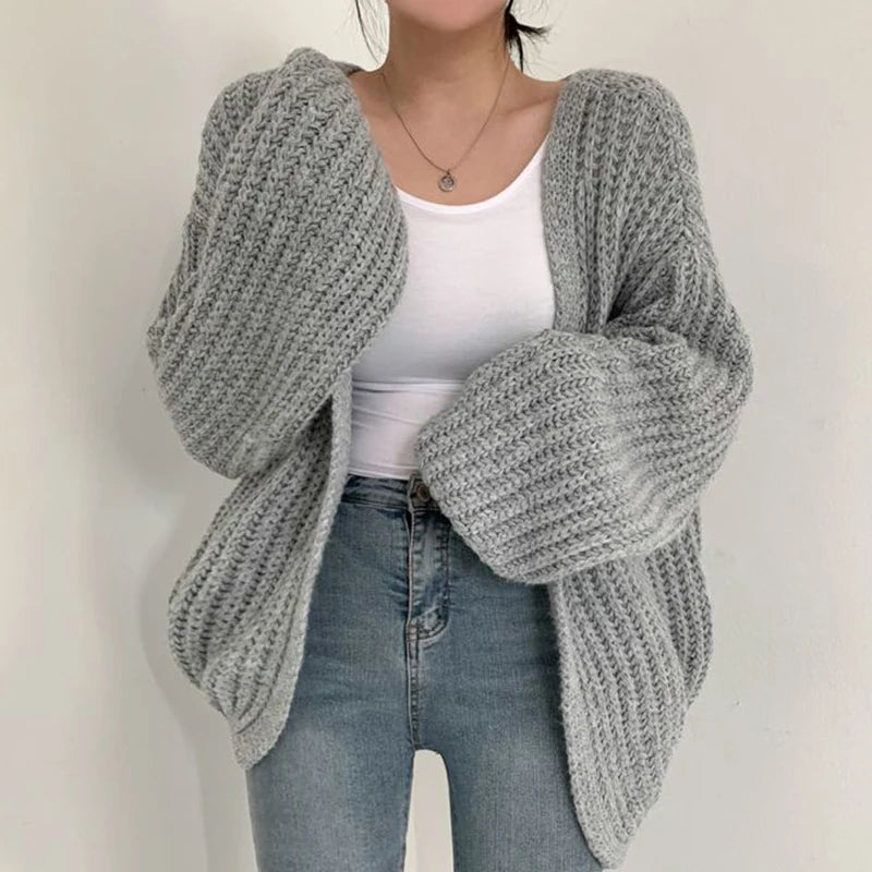 Harajuku Lantern Sleeve Cardigan - Loose Vintage Fall Sweater