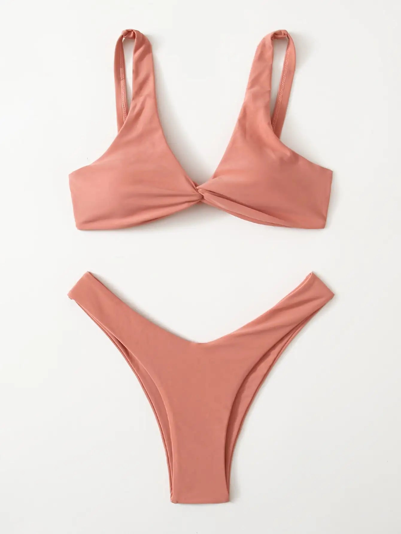 Solid Tie Brazilian Bikini Set - Low Waist High Leg Swimwear