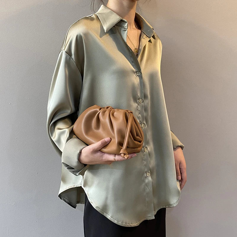 Vintage Button Up Blouse - Long Sleeve Loose Streetwear Shirt
