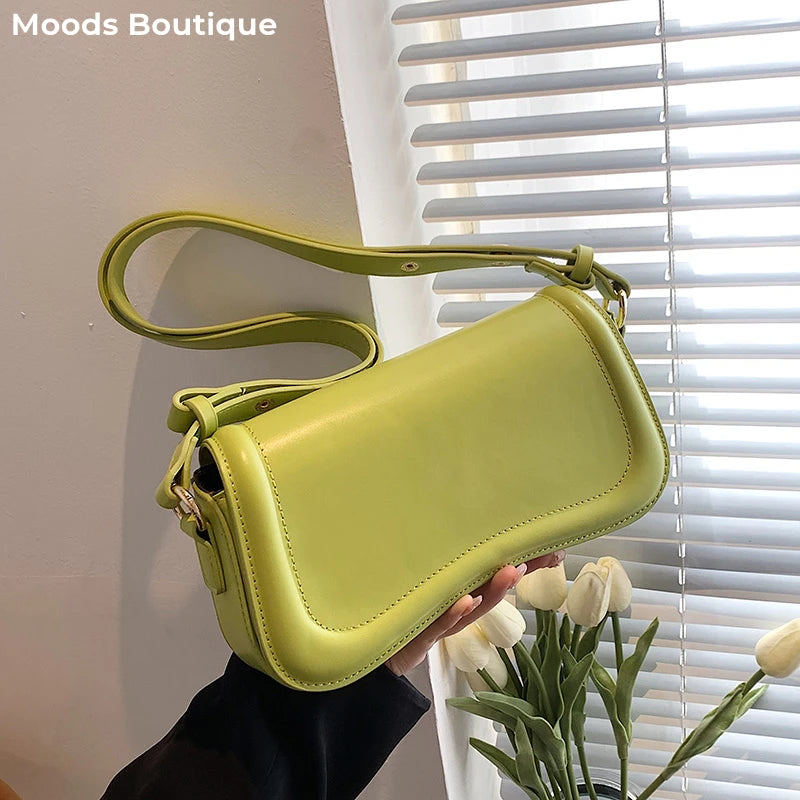 PU Leather Flap Crossbody Bag - Solid Color Small Saddle Purse