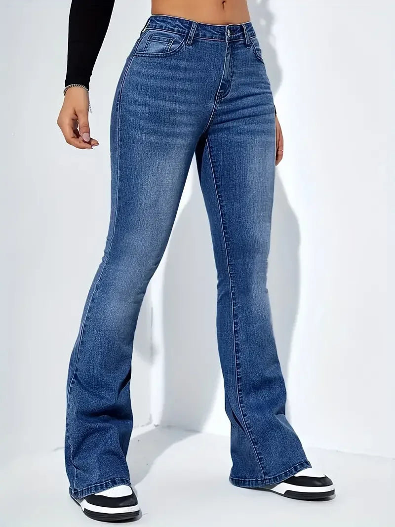 Flare Stretch Bell Bottom Jeans - Gray High Waist Y2K Denim