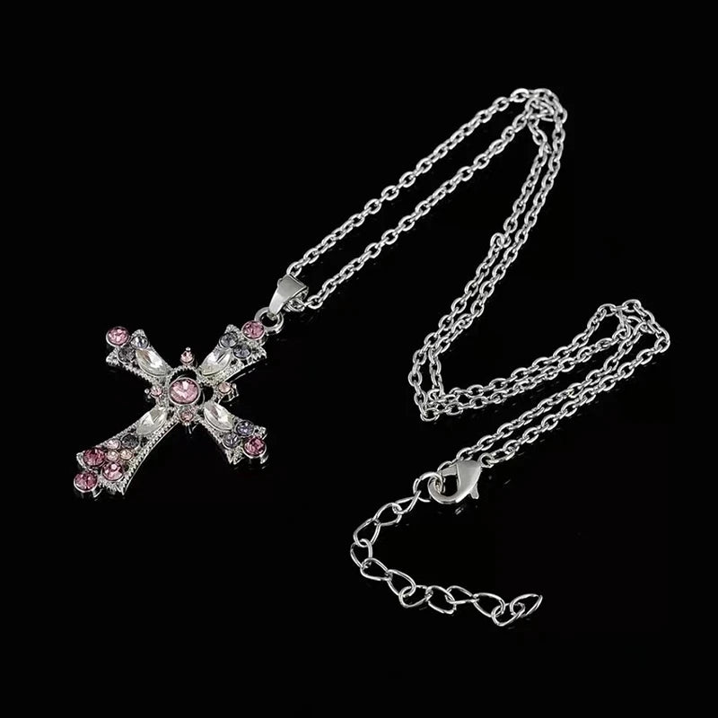 Y2K Crystal Cross Pendant Necklace - Gothic Clavicle Chain Jewelry