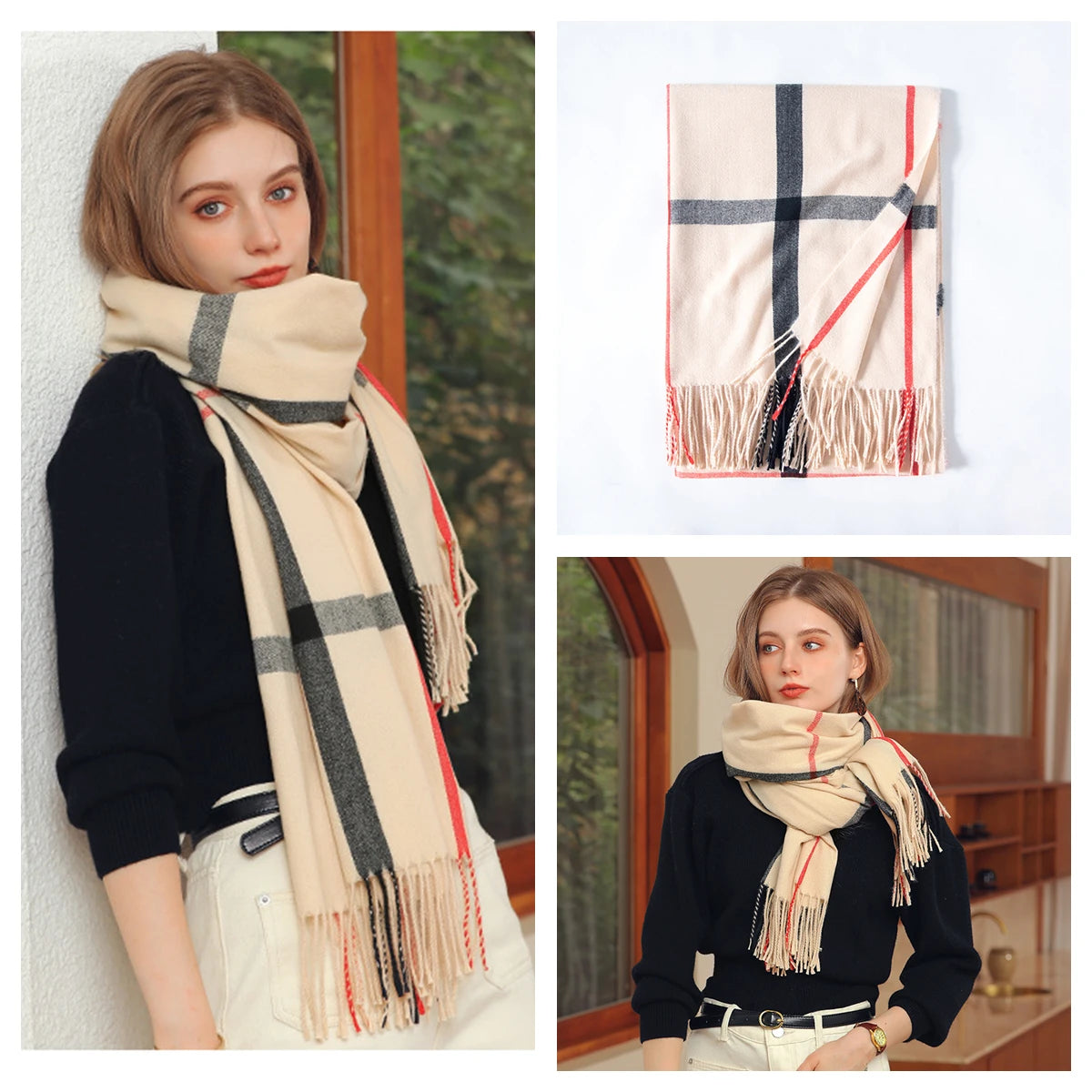 Classic Plaid Blanket Scarf - Cashmere-Feel Large Warm Shawl