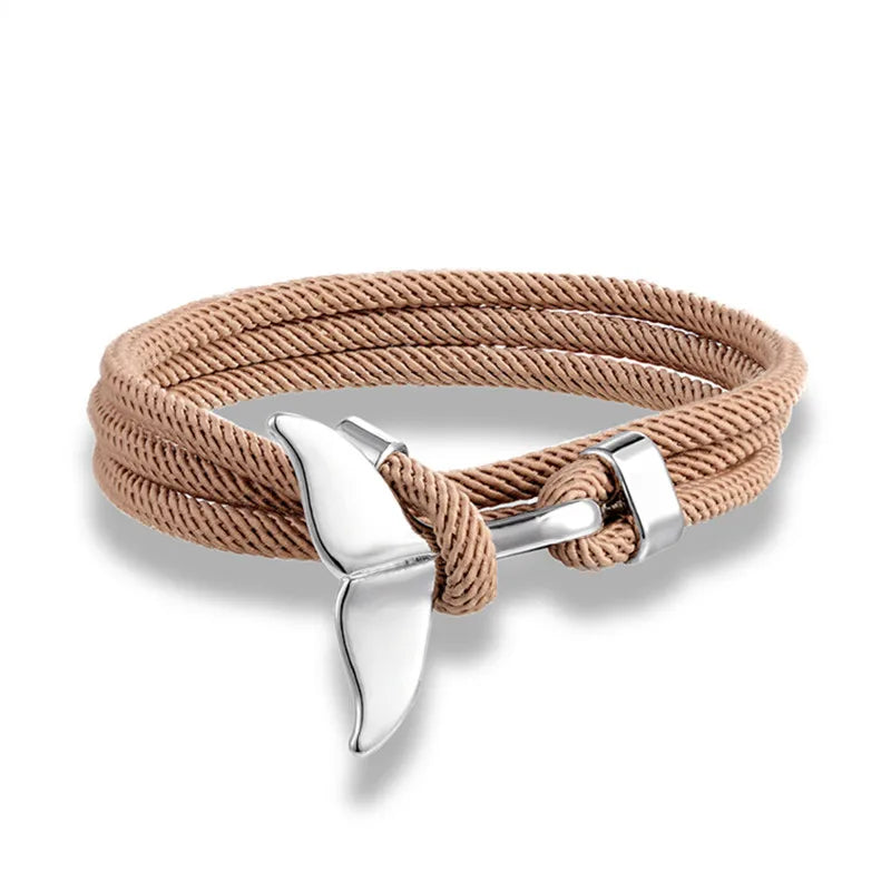 Ocean Anchor and Whale Tail Rope Bracelet - Adjustable Friendship Jewelry