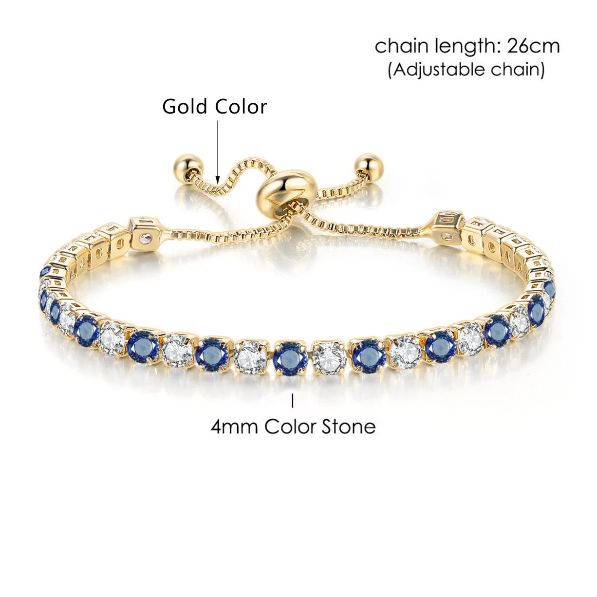Adjustable Rainbow Zircon Tennis Bracelet - Colorful Wedding Hand Chain
