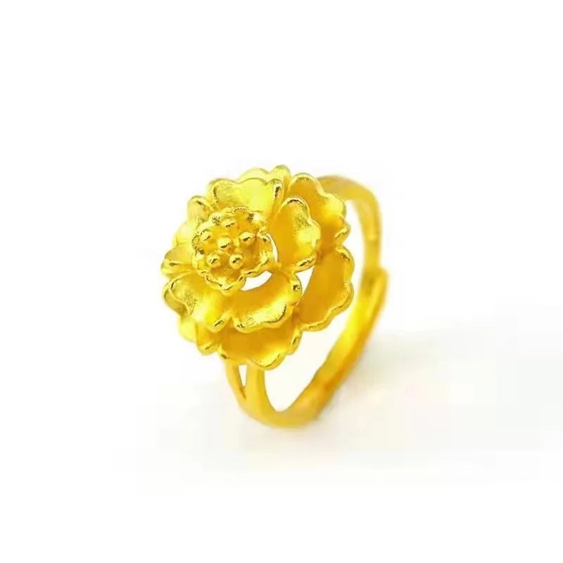 24K Gold Blooming Flower Ring - AU999 Gilt Statement Jewelry