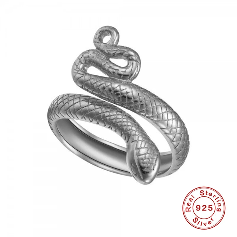 925 Sterling Silver Snake Ring - Open Adjustable Trendy Finger Ring
