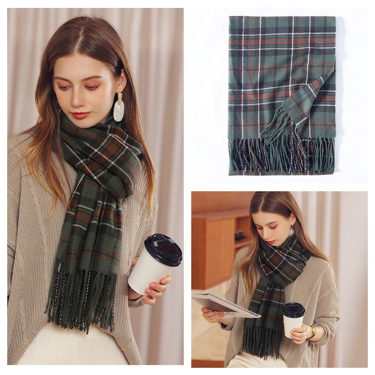 Classic Plaid Blanket Scarf - Cashmere-Feel Large Warm Shawl