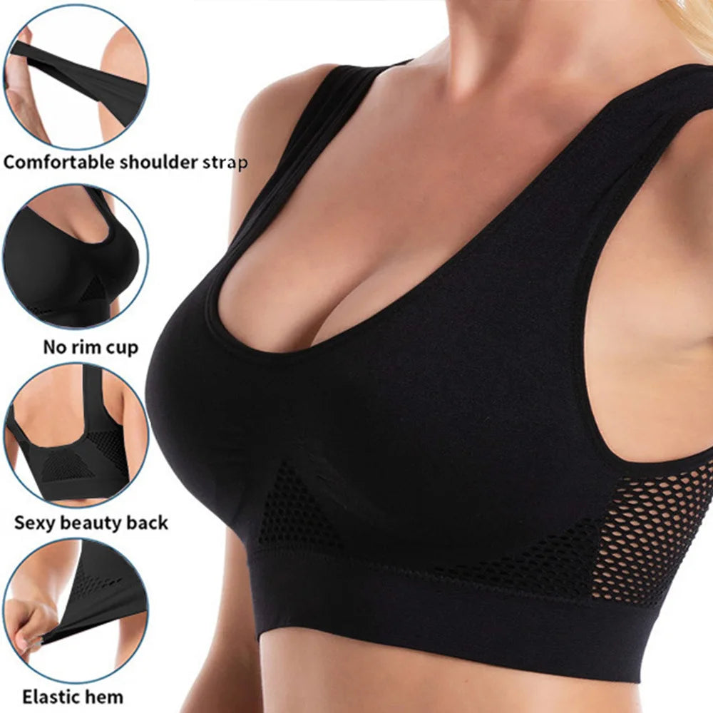 Hollow Out Padded Sports Bra - Breathable Wireless Gym Crop Top