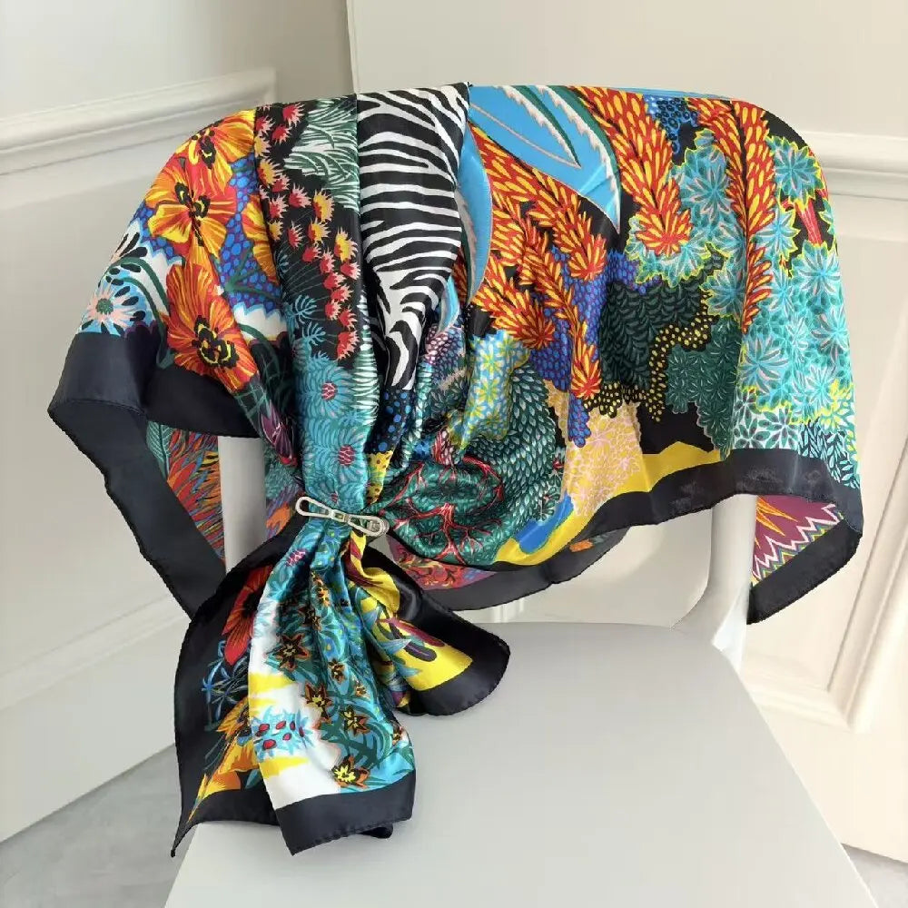 90cm Silk-Feel Square Scarf - Office Hair Neck Bandana Wrap
