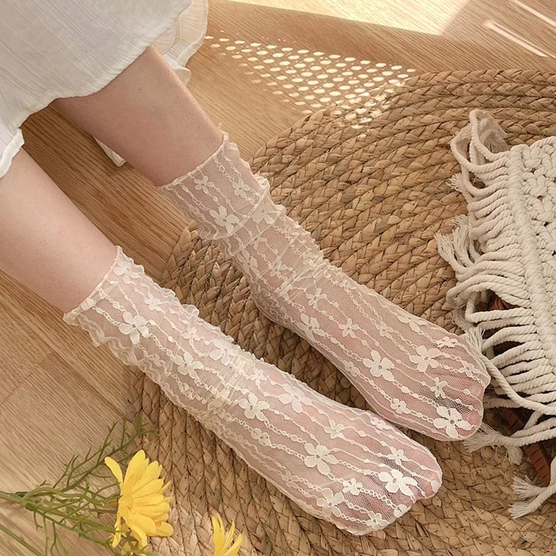 Transparent Floral Lace Socks - Harajuku Kawaii Mesh Hosiery