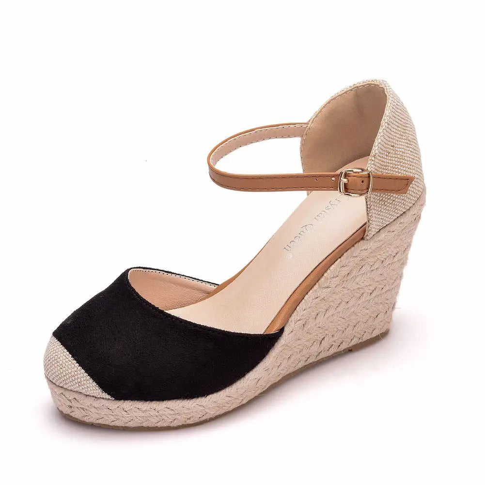Suede Wedge Ankle Sandals - Round Toe Casual Dress Shoes