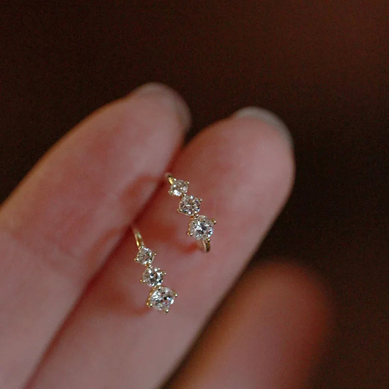 925 Silver Needle Zircon Stud Earrings - Gold Plated Crystal Jewelry