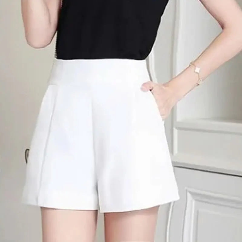 Chiffon Wide Leg Suit Shorts - High Waist Lady Office Summer Shorts