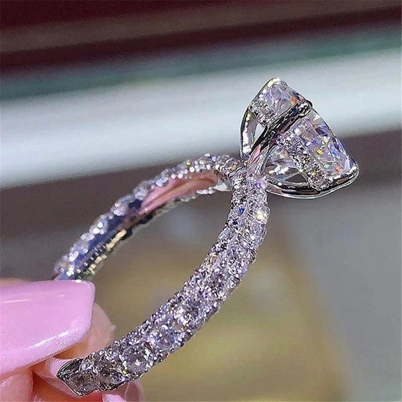 White Zircon Engagement Ring - Silver Color Anniversary Bridal Jewelry