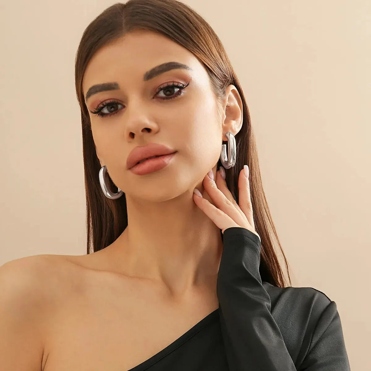 Geometric U Shape Hoop Earrings - Punk Metal Link Jewelry