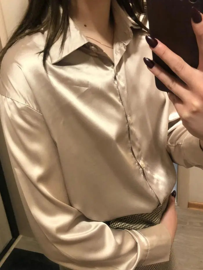 Vintage Button Up Blouse - Long Sleeve Loose Streetwear Shirt