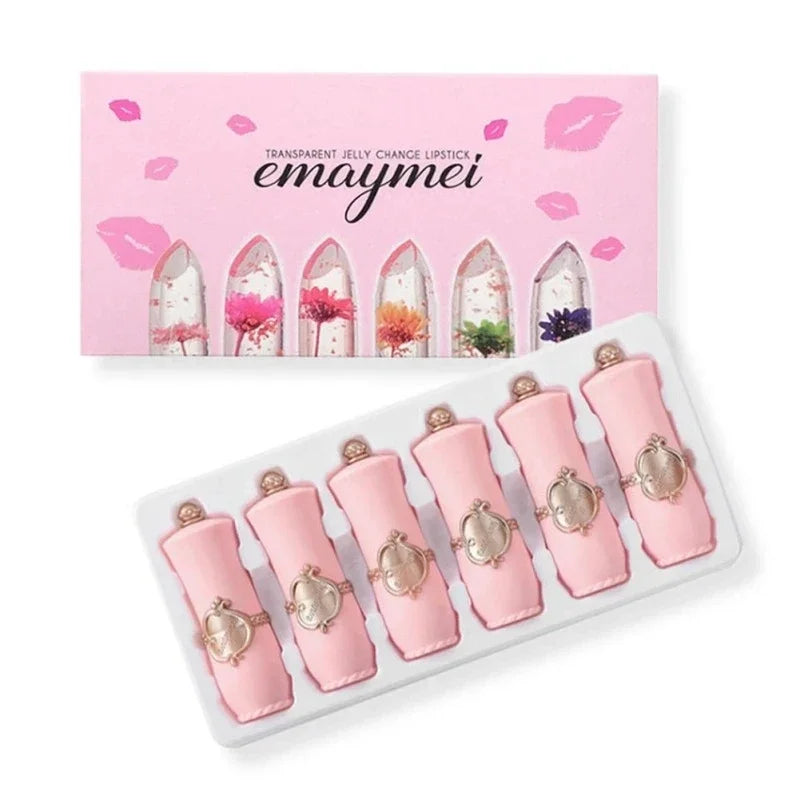 Crystal Flower Jelly Lip Balm Set - 6 Piece Color Changing Moisturizer