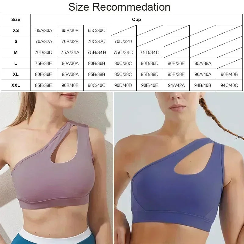 One Shoulder Yoga Sports Bra - Wire Free Push Up Crop Top