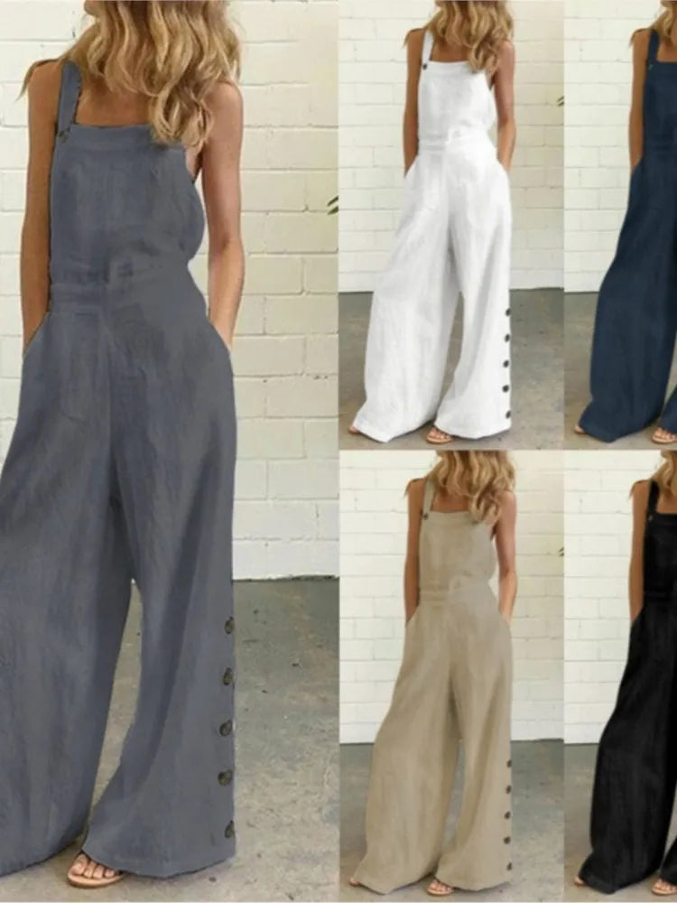 Sleeveless Loose Jumpsuit - Wide Leg Pockets Summer Outfit
