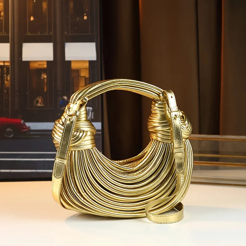 Handwoven Knotted Hobo Bag - Gold Silver Evening Clutch