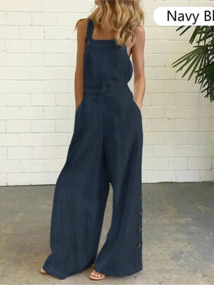 Sleeveless Loose Jumpsuit - Wide Leg Pockets Summer Outfit