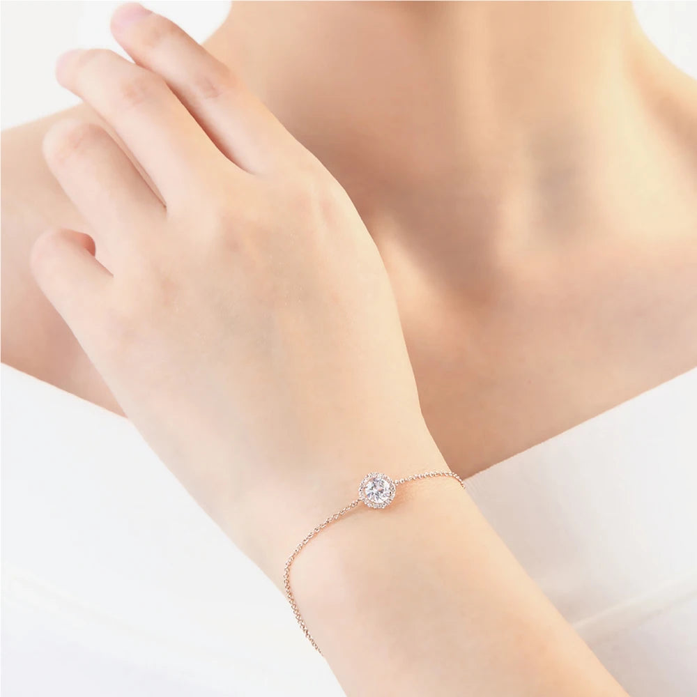 Round Cut Cubic Zirconia Bracelet - Rose Gold and Silver Tone Jewelry