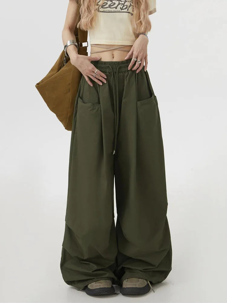 Y2K High Waist Cargo Pants - Loose Wide Leg Streetwear Trousers