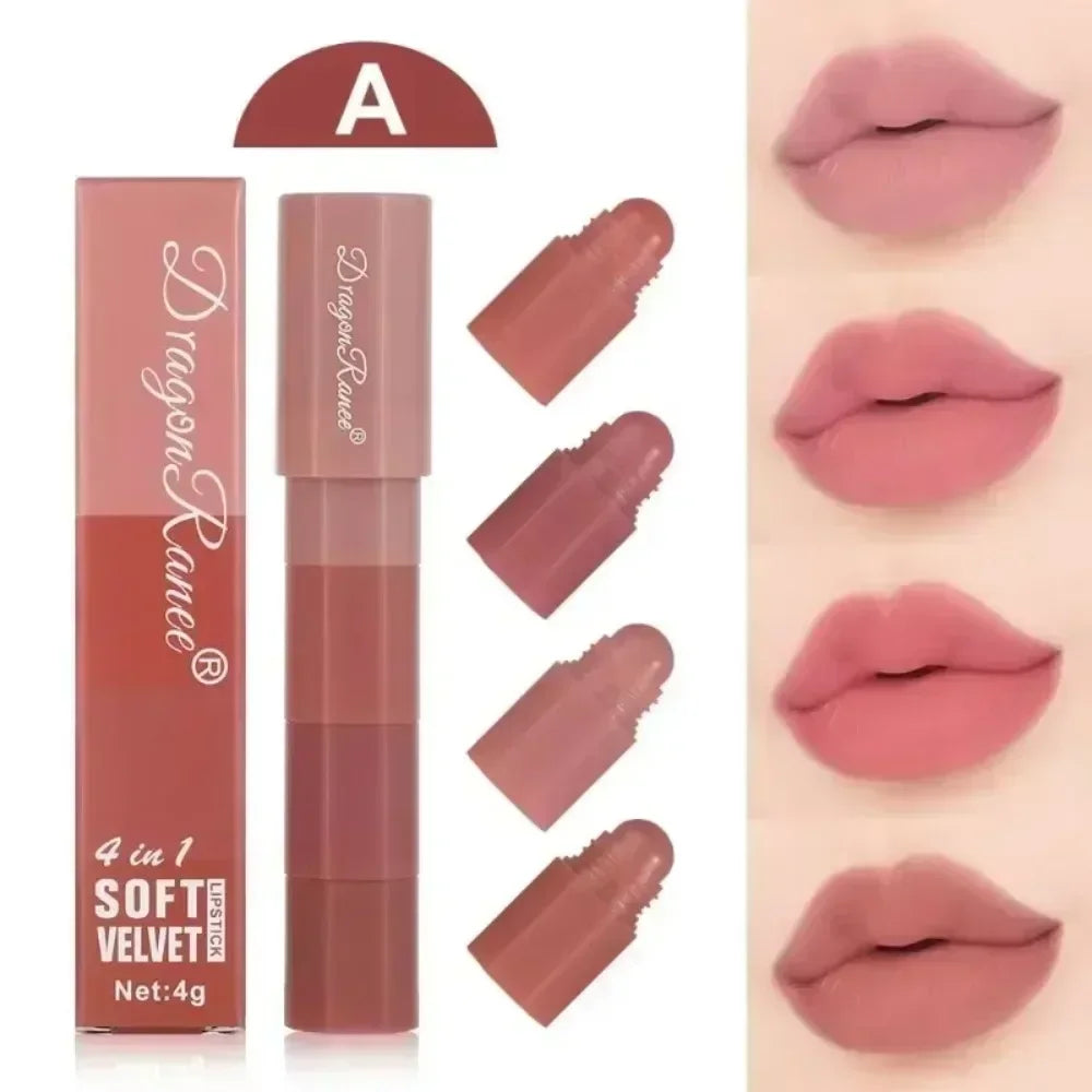4-in-1 Matte Lipstick Crayon Kit - Waterproof Velvet Lip Color