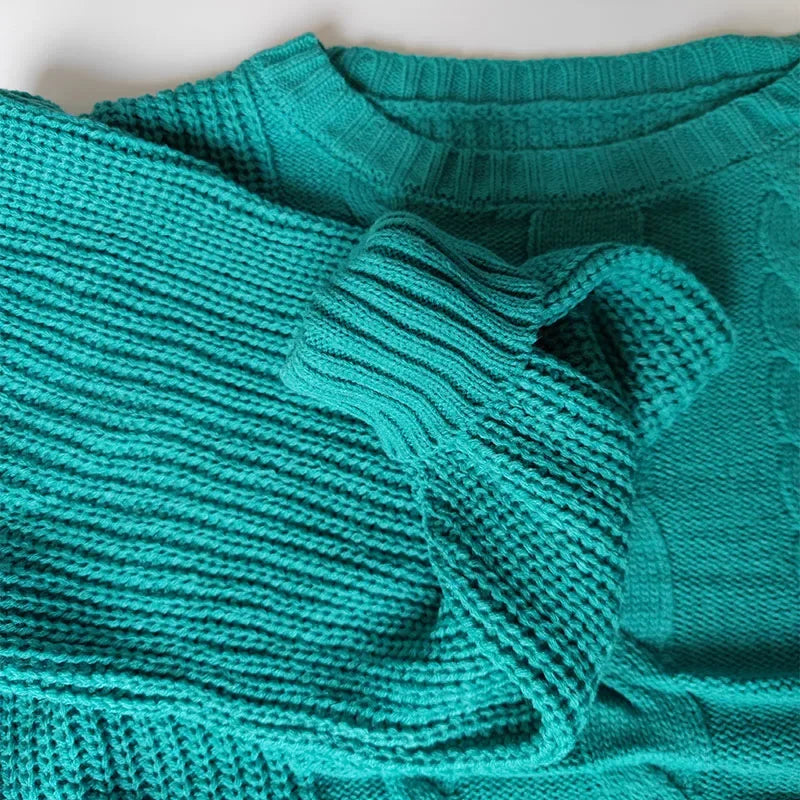 Lantern Sleeve Knitted Sweater - Solid Loose Autumn Pullover