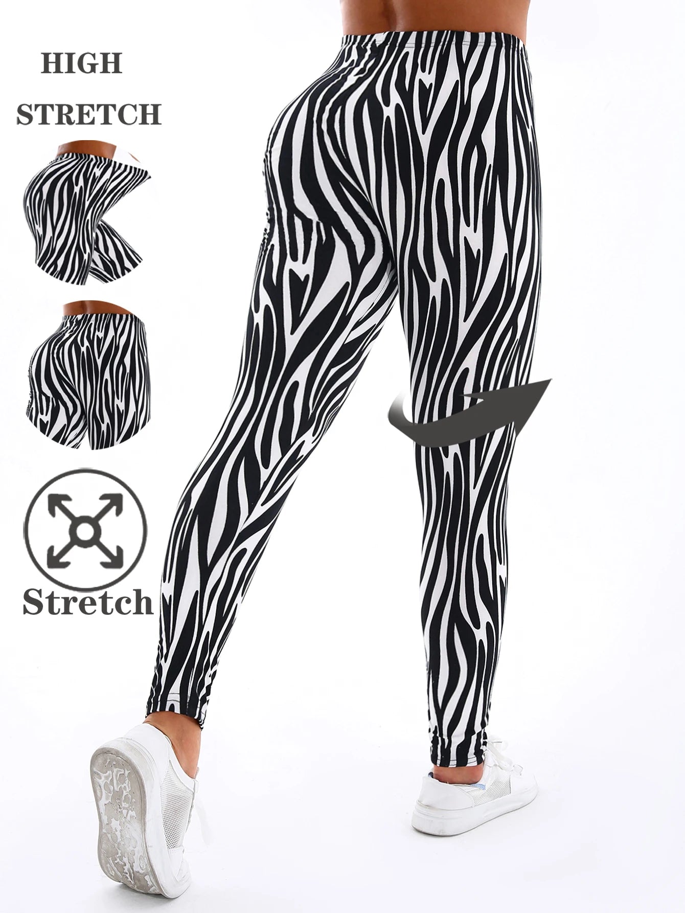 Brushed High Elastic Striped Leggings - Slimming Yoga Pants