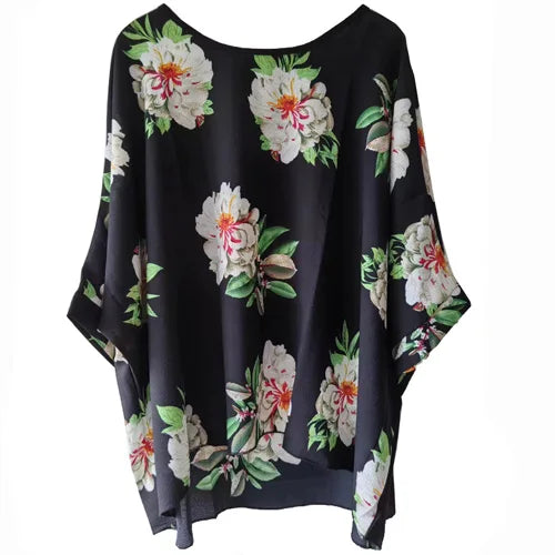 Plus Size Batwing Chiffon Blouse - Boho Loose Summer Shirt