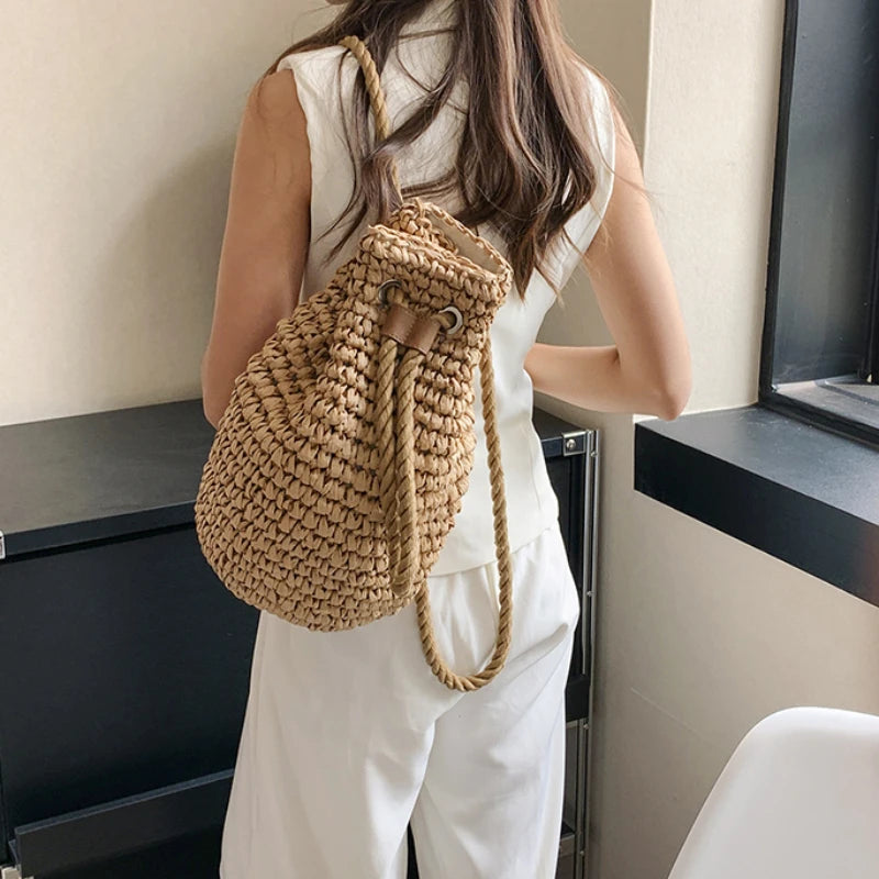 Straw Large Capacity Backpack - Simple Summer Woven Day Bag