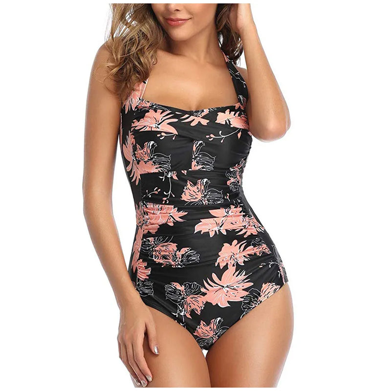 Floral Slim Fit One Piece Swimsuit - Push Up Padded Monokini