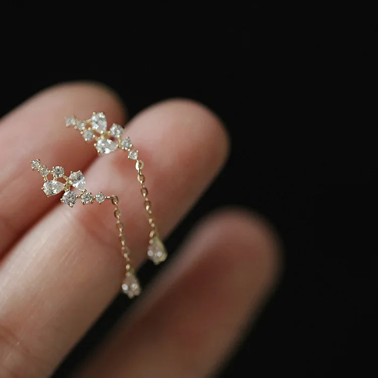 925 Silver Needle Zircon Stud Earrings - Gold Plated Crystal Jewelry