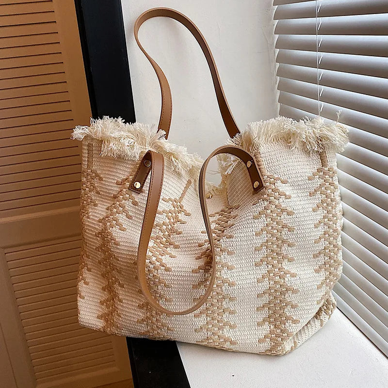 Large Top Handle Beach Tote Bag - Casual Commute Shopping Handbag