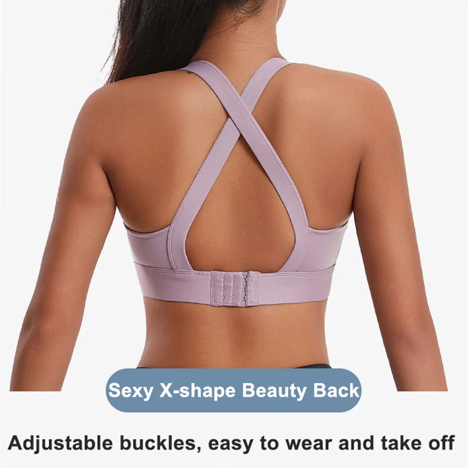 High Impact Criss Cross Sports Bra - Padded Yoga Crop Top
