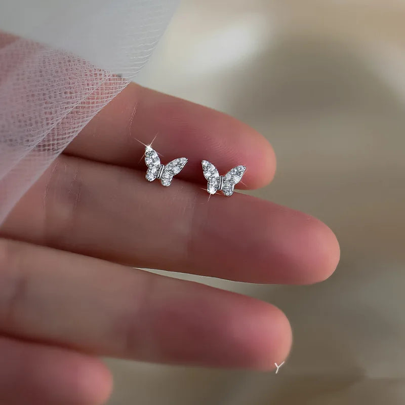 925 Silver Needle Zircon Stud Earrings - Gold Plated Crystal Jewelry