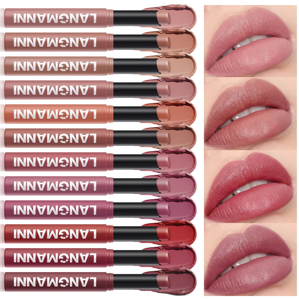 12 Color Matte Lipstick Pen - Waterproof Nude Velvet Lip Tint
