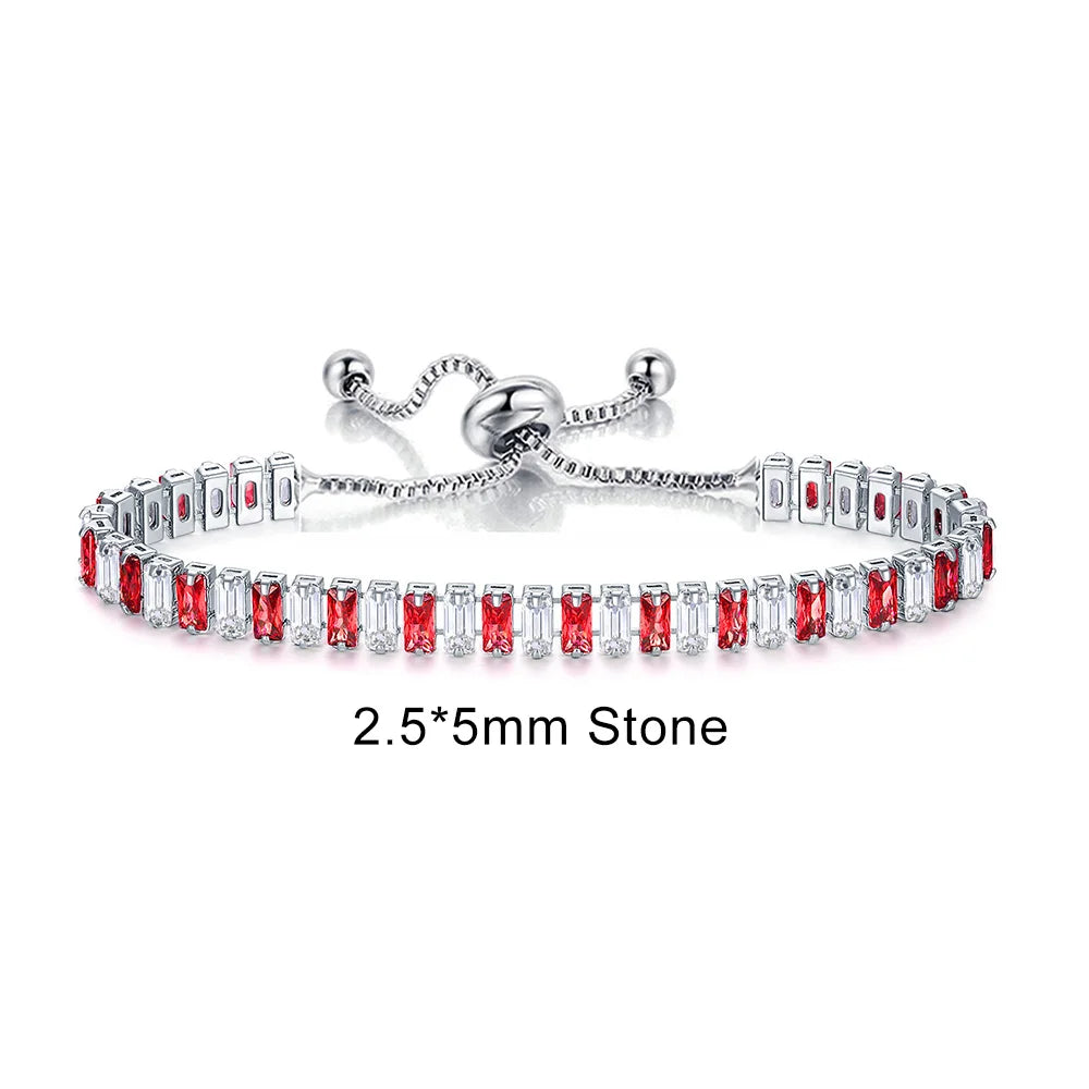 Adjustable Rainbow Zircon Tennis Bracelet - Colorful Wedding Hand Chain