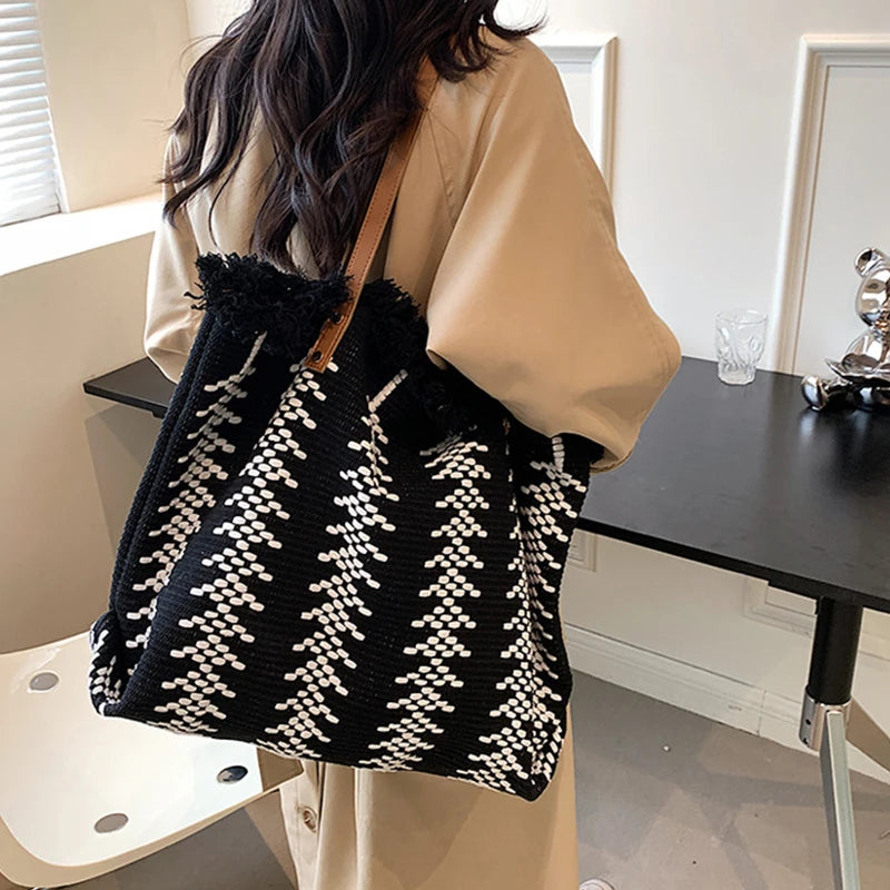 Large Top Handle Beach Tote Bag - Casual Commute Shopping Handbag