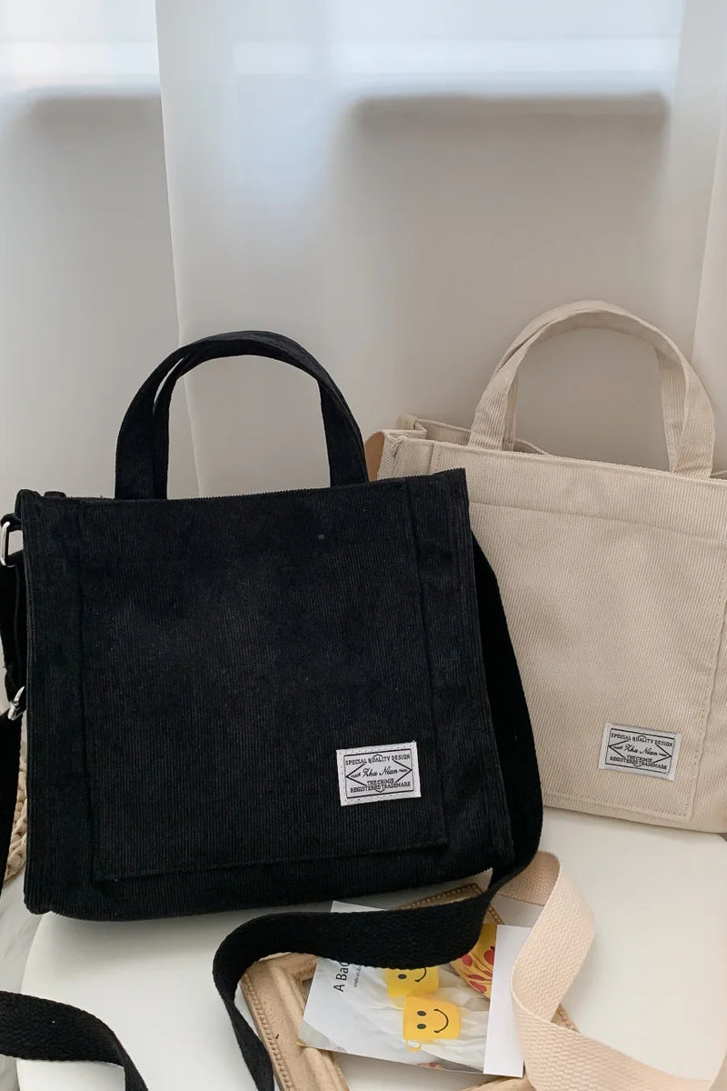 Corduroy Square Crossbody Tote Bag - Casual Travel Organizer Shoulder Bag