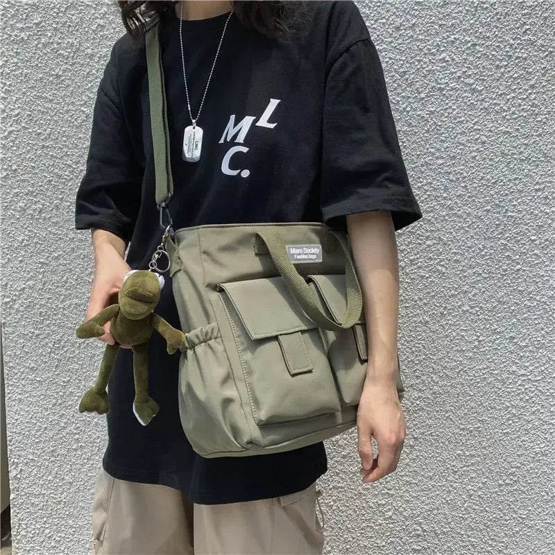 Waterproof Multi-Pocket Nylon Shoulder Bag - Casual Messenger Handbag