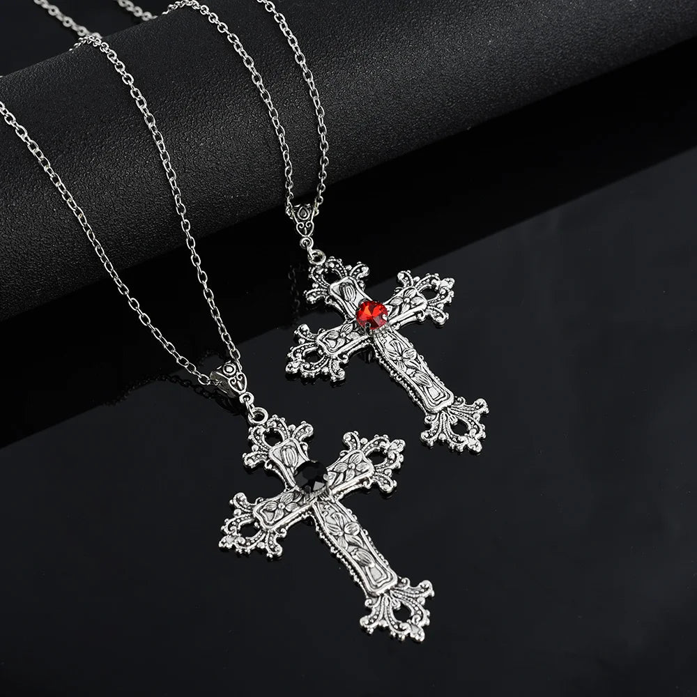 Y2K Crystal Cross Pendant Necklace - Gothic Clavicle Chain Jewelry
