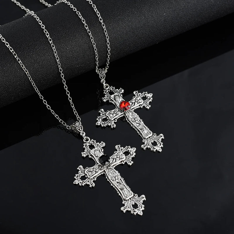 Y2K Crystal Cross Pendant Necklace - Gothic Clavicle Chain Jewelry
