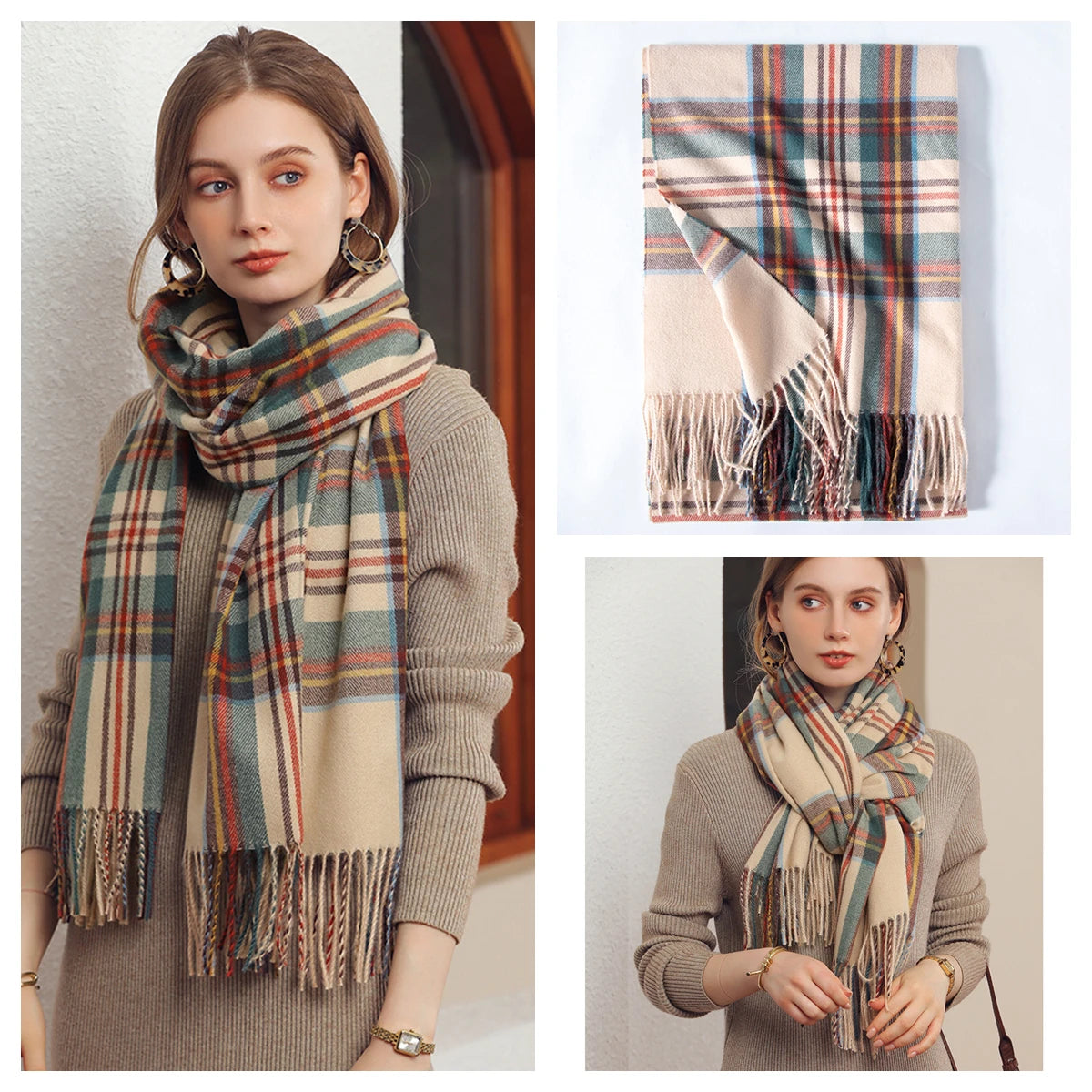 Classic Plaid Blanket Scarf - Cashmere-Feel Large Warm Shawl