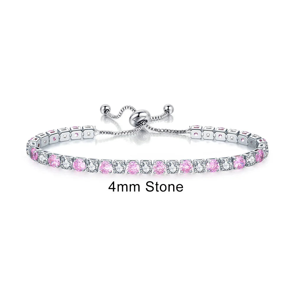 Adjustable Rainbow Zircon Tennis Bracelet - Colorful Wedding Hand Chain