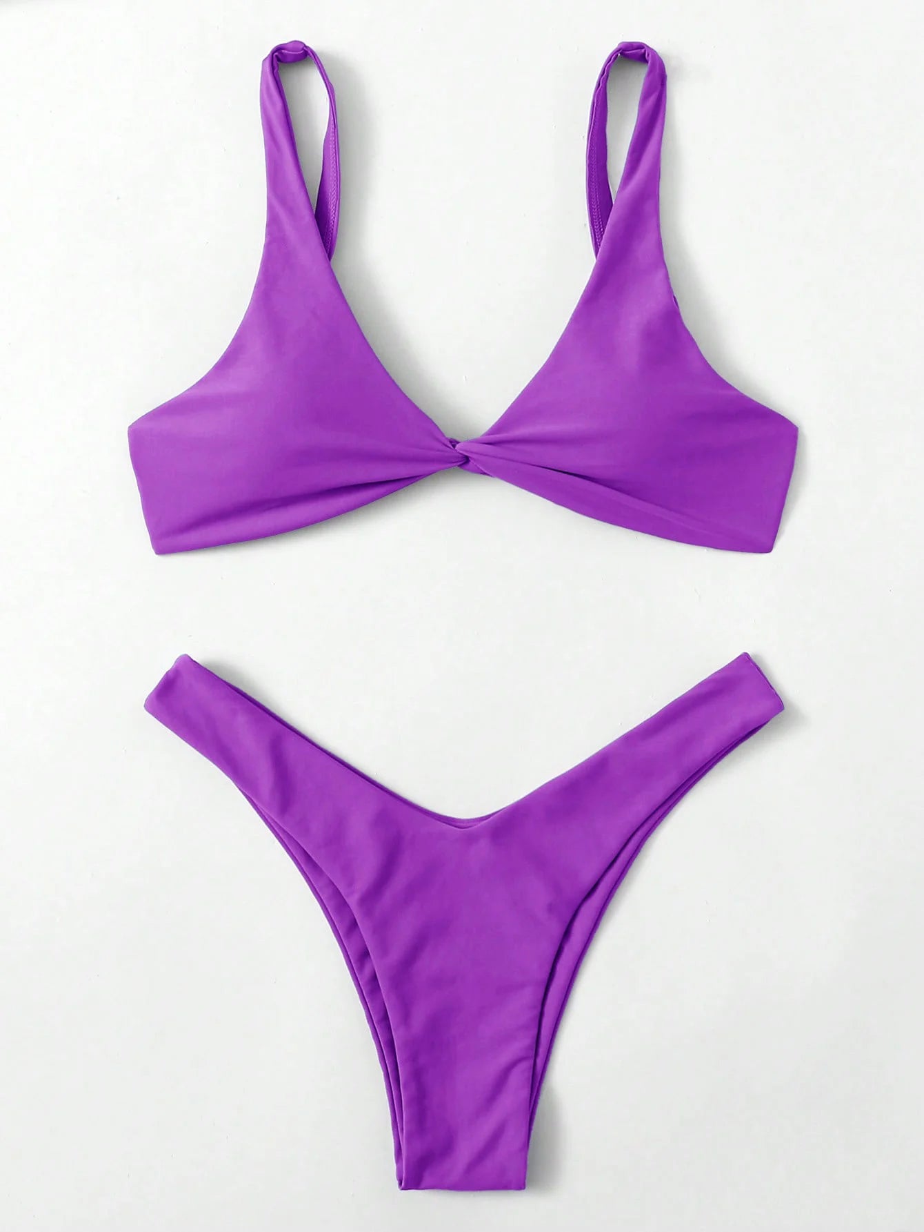 Solid Tie Brazilian Bikini Set - Low Waist High Leg Swimwear