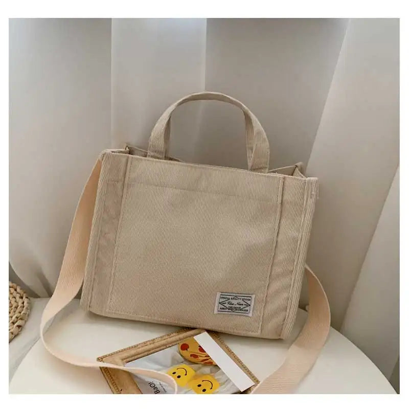 Corduroy Square Crossbody Tote Bag - Casual Travel Organizer Shoulder Bag