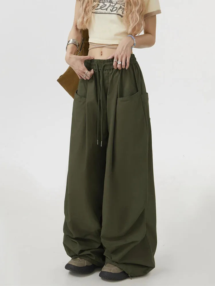 Y2K High Waist Cargo Pants - Loose Wide Leg Streetwear Trousers